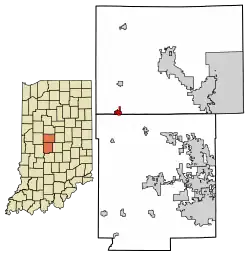 Location of Jamestown in Boone County and Hendricks County, Indiana.