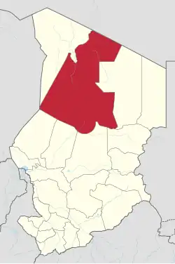 Map of Chad showing the Borkou province