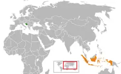 Map indicating locations of Bosnia and Herzegovina and Indonesia