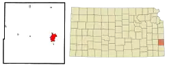 Location within Bourbon County and Kansas