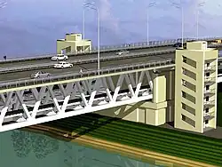 View on bridge model across Desenka river