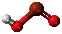 Ball and stick model of the bromous acid molecule