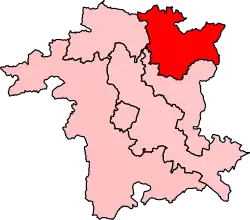 Map showing the location of the Bromsgrove constituency in Worcestershire under the boundaries created by the 2023 boundary review and first used at the 2024 general election.