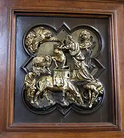 Partially gilded bas-relief depicting Abraham about to kill Isaac