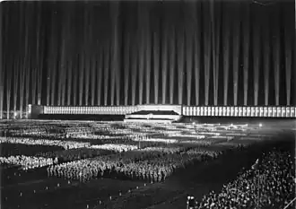 The Cathedral of Lights at the 1936 Nuremberg Party Rally.