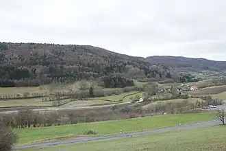 Image 3: View of the Zaunsbacher Berg from the NE above the valley of the Trubach (Dec&nbsp;2014)
