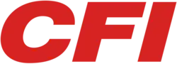 CFI logo, italic, capital letters CFI in red