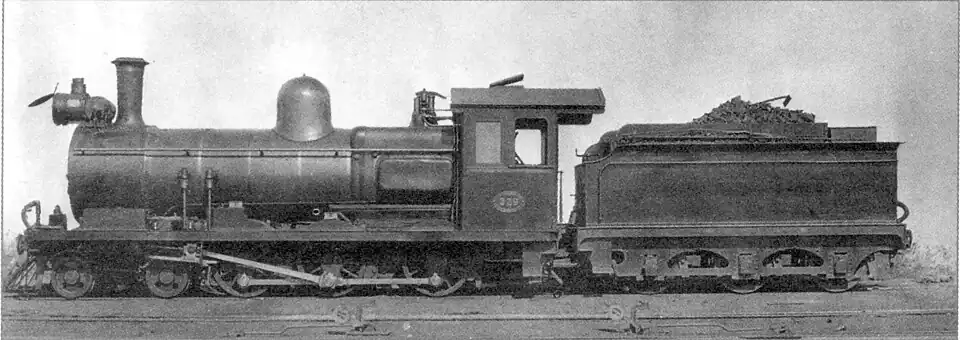 SAR no. 0329, ex no. 309, renumbered to 509, OVGS no. 52 and CSAR no. 329, with a Belpaire firebox, Drummond tubes and a new headlight, c. 1920