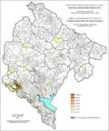 Share of Croats in Montenegro by settlements 1961