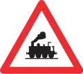 1.16 Railway level crossing with a railway without gate or barrier[note 3]