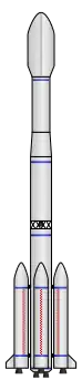 Diagram of the Long March 3B, showing its outboard liquid rocket boosters.