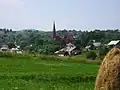 Panoramic view over Cacica, with the Roman Catholic basilica seen in the background