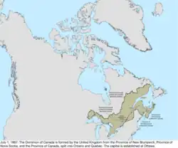 Map of the change to Canada on July 1, 1867