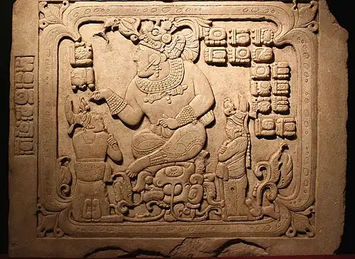 Panel 3 from Maya city Cancuén portraying the ruler Tajal Chan Ahk, 8th-century