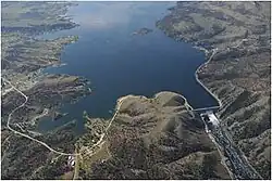 Aerial View of Canyon Ferry Lake and Canyon Ferry Dam.