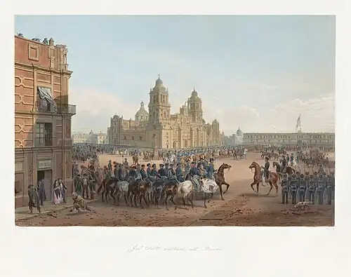 The Plaza de la Constitución during the Mexican–American War. Carl Nebel