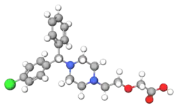 A ball-and-stick diagram of the cetirizine molecule