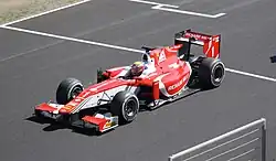Charles Leclerc crossing the start/finish line during the 2017 Jerez Formula 2 round