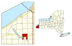 Location within Chautauqua County and New York state