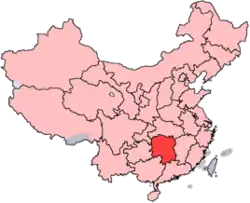 A map of China with Hunan province highlighted
