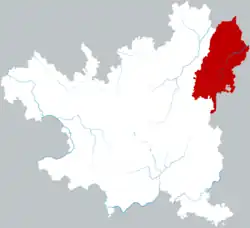 Location of Wuchuan Gelao and Miao Autonomous County in Zunyi city, China.