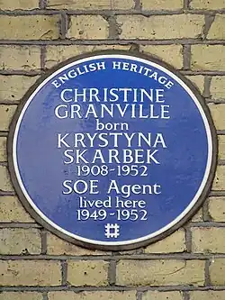 Christine Granville blue plaque at no 1
