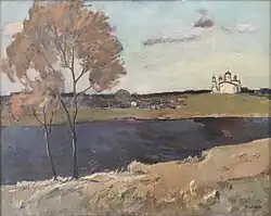 "Church by the riverbed" - oil on canvas