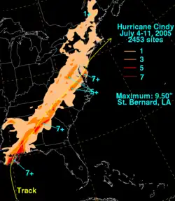 Total rainfall map of Hurricane Cindy