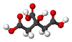 Ball-and-stick model of citric acid