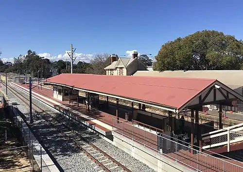 Claremont station platform shelter viewed from bridge