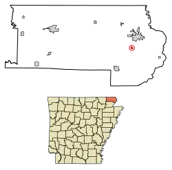 Location of Greenway in Clay County, Arkansas.