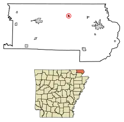 Location of McDougal in Clay County, Arkansas.