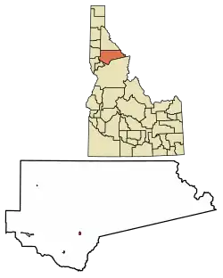 Location of Pierce in Clearwater County, Idaho.