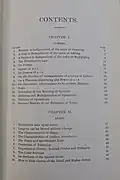 Table of contents page for an 1885 copy of "The Common Sense of the Exact Sciences"