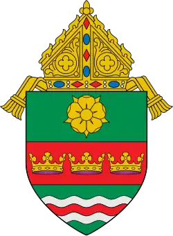 Coat of arms of the Diocese of Lingayen, designed by Madriaga in 1938.