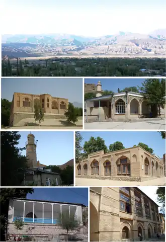 Landmarks of Ordubad, from top left: Panorama view of Ordubad and mountain range area&nbsp;• Juma Mosque Huseyinuh Mosque&nbsp;• Dirnis Mosque Geysarriya Monument&nbsp;• Ambaras Mosque Sarshahar Mosque