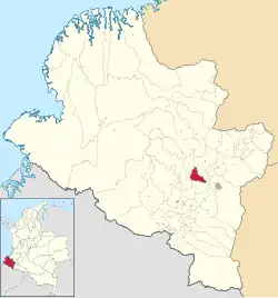 Location of the municipality and town of Sandona in the Nariño Department of Colombia.