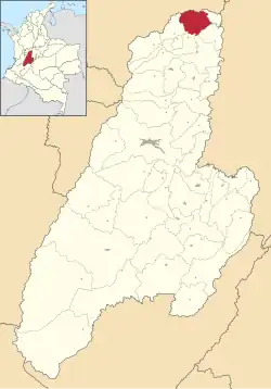 Location of the municipality and town of Mariquita, Tolima in the Tolima Department of Colombia.