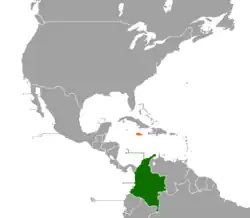 Map indicating locations of Colombia and Jamaica