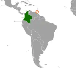 Map indicating locations of Colombia and Trinidad and Tobago