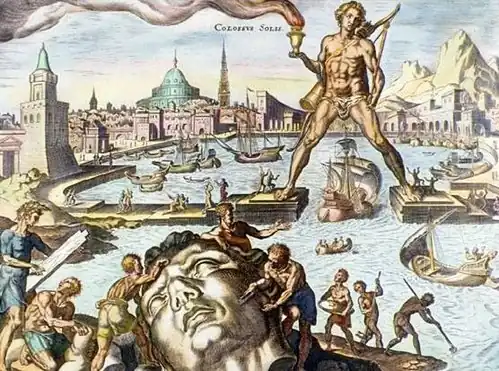 Colossus of Rhodes, imagined in a 16th-century engraving by Martin Heemskerck