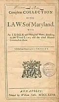 Complete collection of the 1727 Laws of Maryland