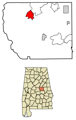 Location of Weogufka in Coosa County, Alabama.
