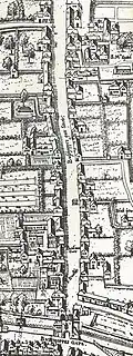 Bishopsgate and the extramural part of Bishopsgate Street, as shown on the "Copperplate" map of London of the 1550s