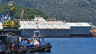 Costa Concordia showing the long vertical, long horizontal, and short vertical sponsons