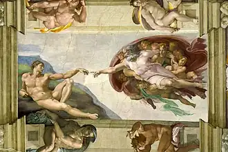 The Creation of Adam; by Michelangelo; 1508–1512; fresco;Sistine Chapel