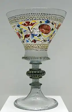 clear goblet decorated with roses