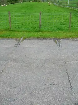 Rails still in the road at the level crossing.