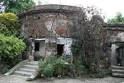 Front view of the ruined structure