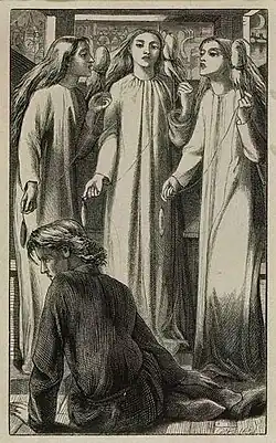 The Maids of Elphen-Mere, Rossetti's first published woodcut illustration (1855)